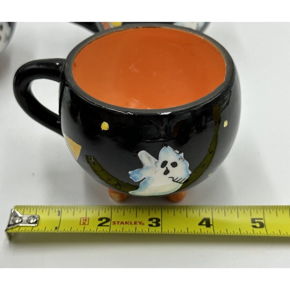 Halloween Black Cat Ghost Mug Coffee Tea 6oz Cup Hand Painted White Orange Set 8 - Picture 7 of 7